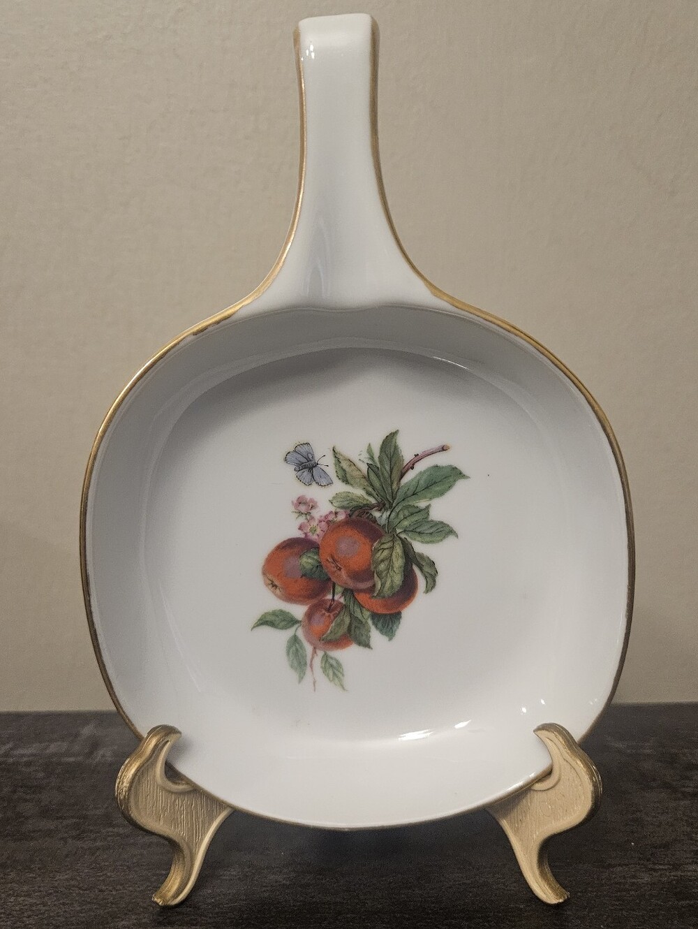 Vintage Bavarian Porcelain Single Handled Fruit Dish Gold Trim